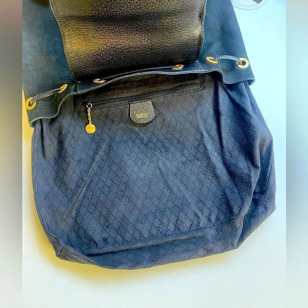 Gucci Black Suede Backpack with Bamboo Details